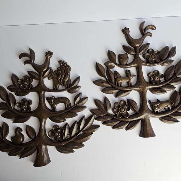 Vintage Homeco Tree of Life Wall Decor – Pair of Mid-Century Syroco Style Plaque - Picture 2 of 16